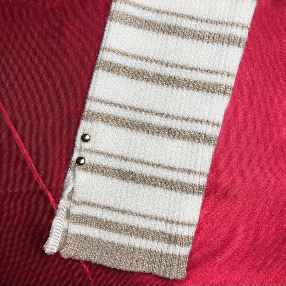 White House Black Market Boat Neck Peplum Hem Metallic Thread Stripped Sweater - Picture 6 of 11